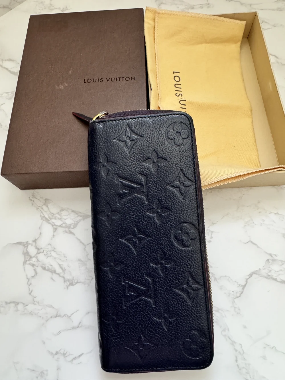Louis Vuitton Zippy Wallet Empreinte Marine Rouge Navy Red Box, Dust Bag, Bag